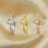 Rose Plated Oval Prong Ring Setting 925 Sterling Silver DIY Jewelry
