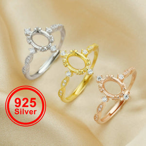 Rose Plated Oval Prong Ring Setting 925 Sterling Silver DIY Jewelry