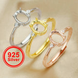 Oval Prong Ring Settings in Rose Plated 925 Sterling Silver