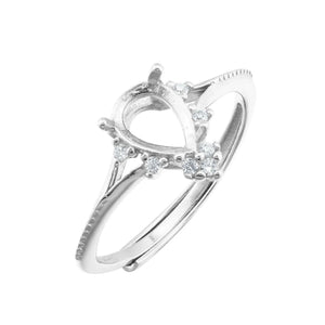 Rose Plated 5x7MM Pear Prong Ring Setting 925 Silver Adjustable Bezel