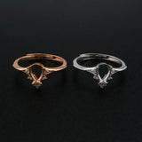Rose Plated 5x7MM Pear Prong Ring Setting 925 Silver Adjustable Bezel