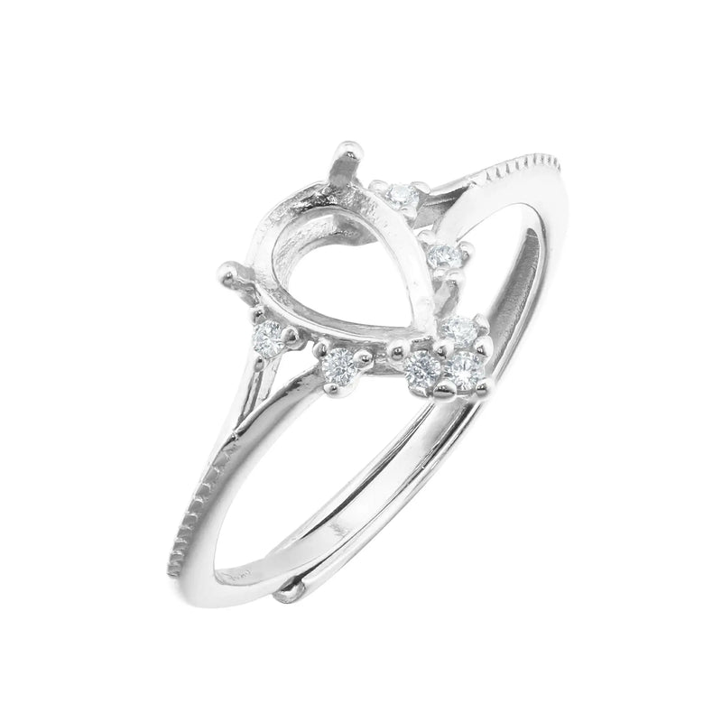 Rose Plated 5x7MM Pear Prong Ring Setting 925 Silver Adjustable Bezel