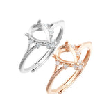 Rose Plated 5x7MM Pear Prong Ring Setting 925 Silver Adjustable Bezel