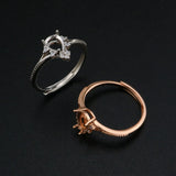 Rose Plated 5x7MM Pear Prong Ring Setting 925 Silver Adjustable Bezel