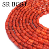 5x8mm Sardi Orange Red Sea Bamboo Coral Bead Column Drum Loose Beads