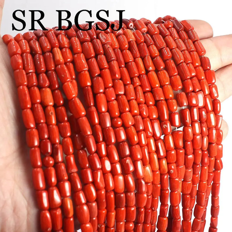 5x8mm Sardi Orange Red Sea Bamboo Coral Bead Column Drum Loose Beads