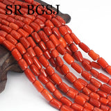 5x8mm Sardi Orange Red Sea Bamboo Coral Bead Column Drum Loose Beads