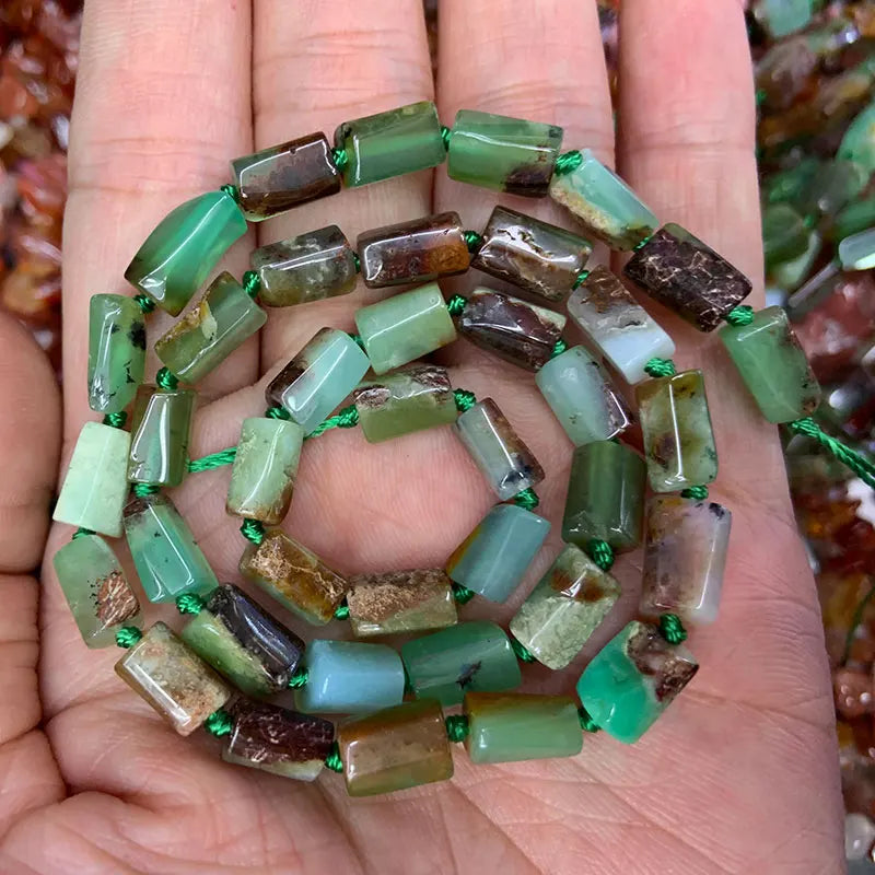 5x9mm Natural Green Opal Stone Beads 15'' Tube Column Spacer