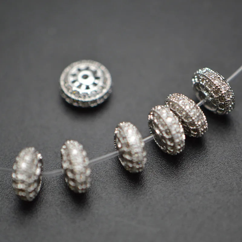 5x9mm Paved Zircon Flat Round Rondelle Wheel Spacer Beads 10pc Pet