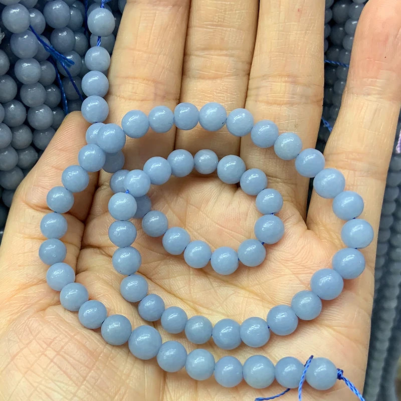 6-10mm Angelite Stone Beads 15'' Round DIY Loose Beads Jewelry Making Men Women
