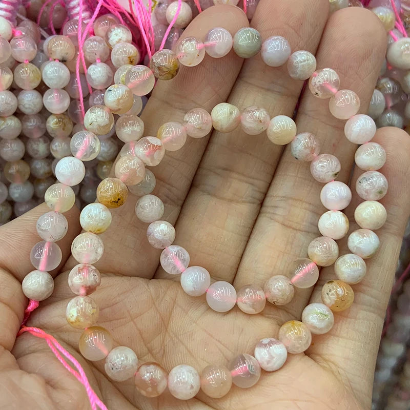 6-10mm Cherry Blossoms Agate Stone Beads 15'' DIY Loose Beads For Jewelry Making