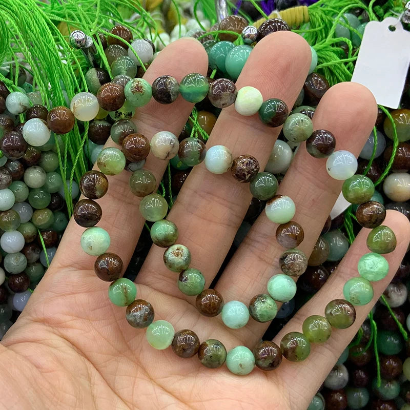 6-10mm Green Chrysopase Stone Beads 15'' Round DIY Loose Beads