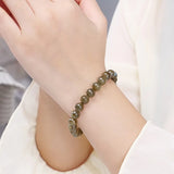 Natural Labradorite Stone Smooth Round Beads Bracelet Elasticity Jewelry