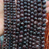6-10mm Red Garnet Stone Beads 15'' Round Faceted DIY Loose Beads