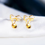 6-10mm Pearl Round Beads Stud Earrings 925 Silver Women Jewelry Setting
