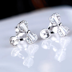 6-10mm Pearl Round Beads Stud Earrings 925 Silver Women Jewelry Setting
