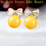 6-10mm Pearl Round Beads Stud Earrings 925 Silver Women Jewelry Setting