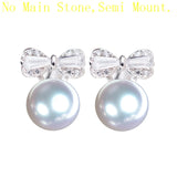 6-10mm Pearl Round Beads Stud Earrings 925 Silver Women Jewelry Setting