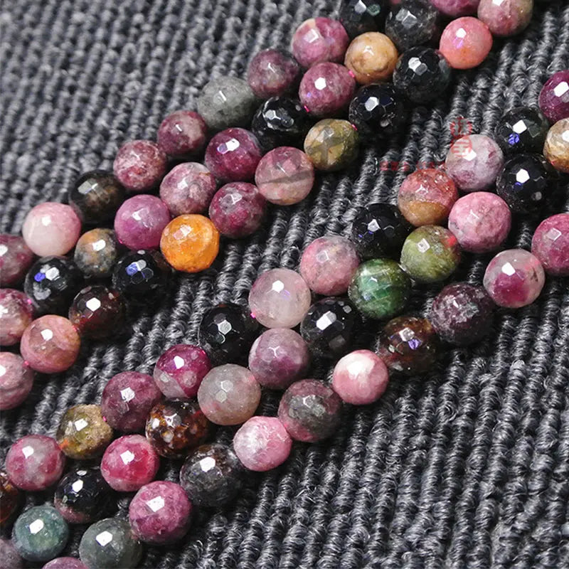 6-10mm Mixed Tourmaline Beads 128 Faceted Round Natural Stone Beads 15''