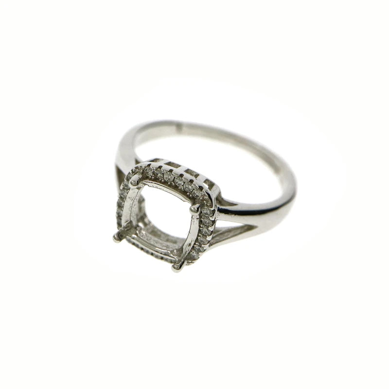 6-10mm CZ Square Stone Prong Setting 925 Silver Adjustable Ring Settings