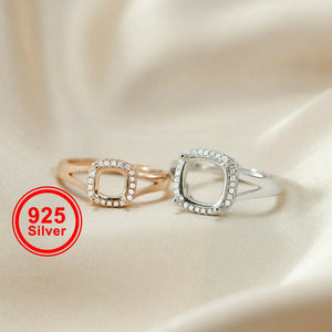 6-10mm CZ Square Stone Prong Setting 925 Silver Adjustable Ring Settings