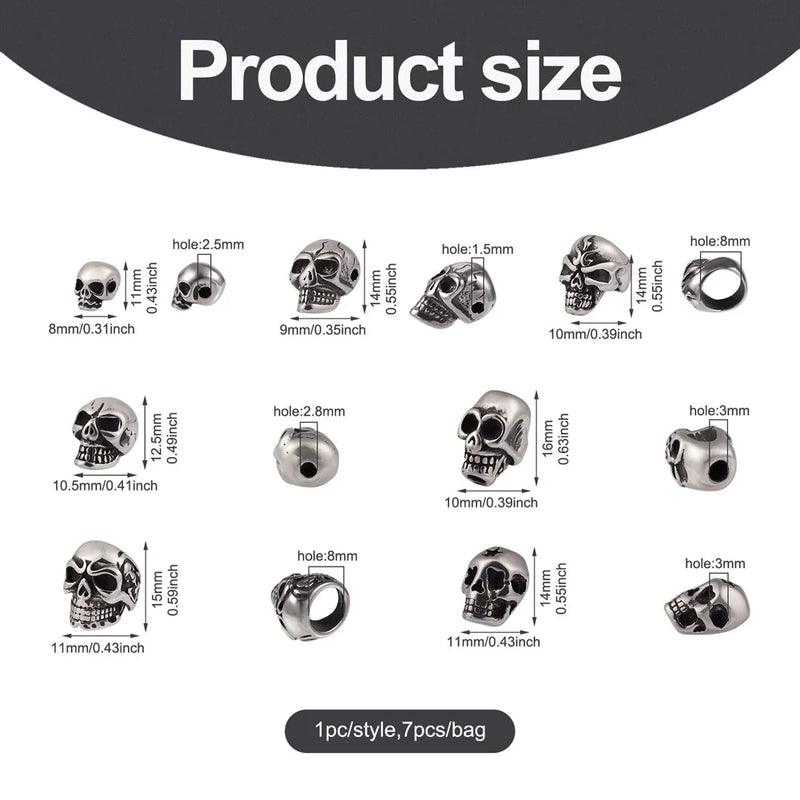 304 Stainless Steel Skull Spacer Beads for DIY Jewelry Making