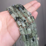 Faceted Green Prehnites Stone Cylinder Beads 7.5''