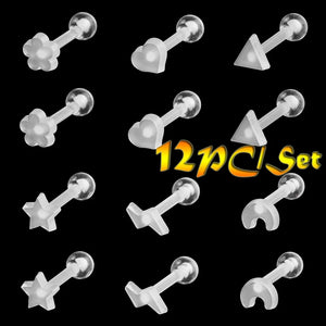 16g Ear Piercing Earring Set Heart Flower Triangle Moon Star Lip Labret