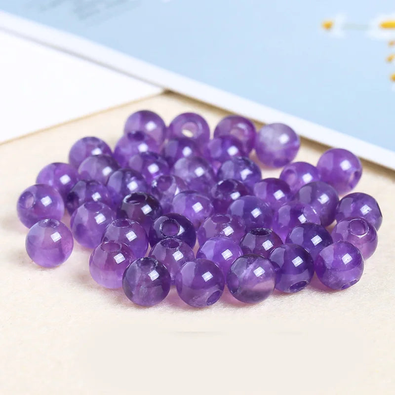 Natural Large Hole Amethysts Crystal Stone Smooth Round Beads 50Pcs