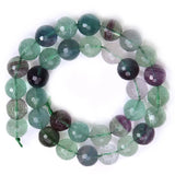 6-12mm Natural Round Fluorite Beads, 128 Faceted, 15'' DIY Bracelets