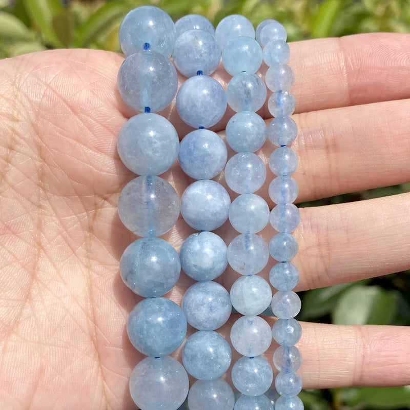 6-12mm Natural Aquamarine Stone Beads for Jewelry Making