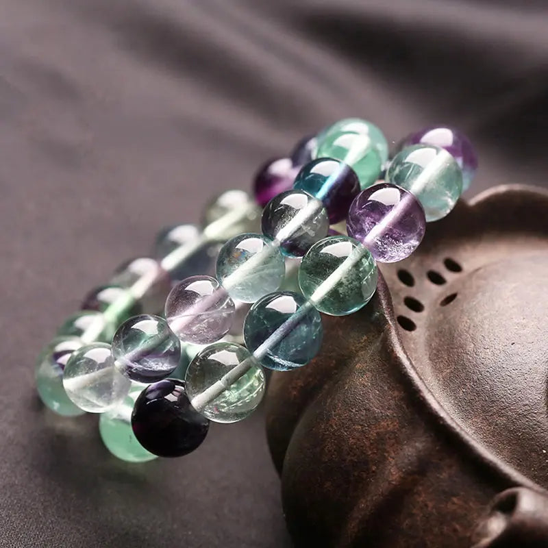 6-12mm Round Fluorite Beads Bracelet 7.5inch DIY Bracelet Gift Jewelry