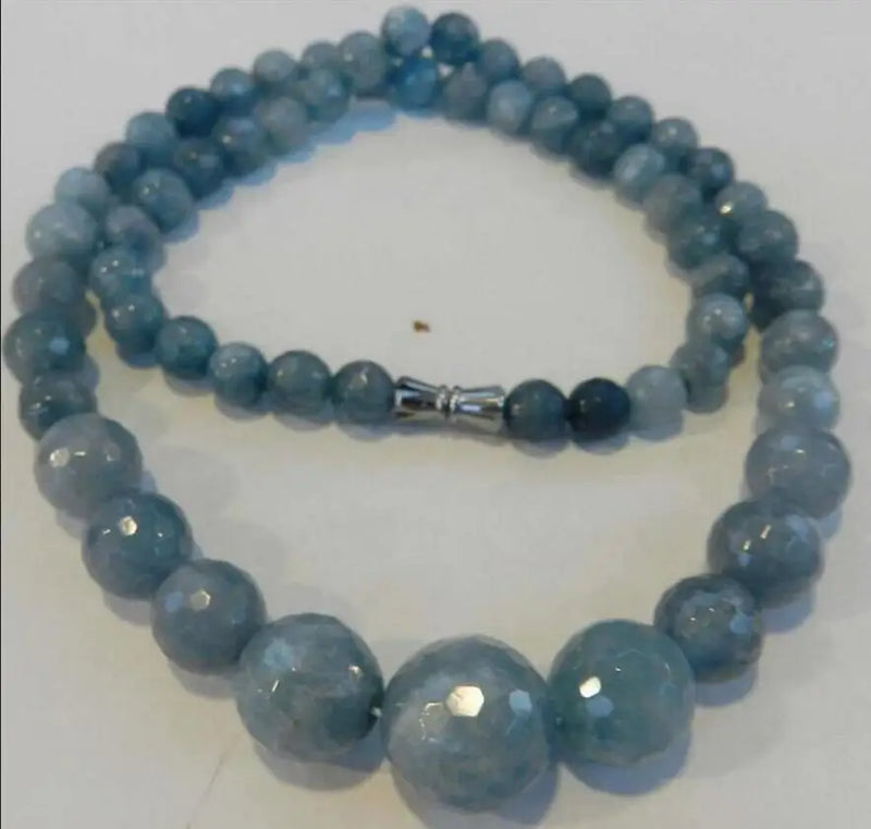 6-14mm Aquamarine Round Beads Necklace 17''