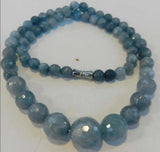 6-14mm Aquamarine Round Beads Necklace 17''