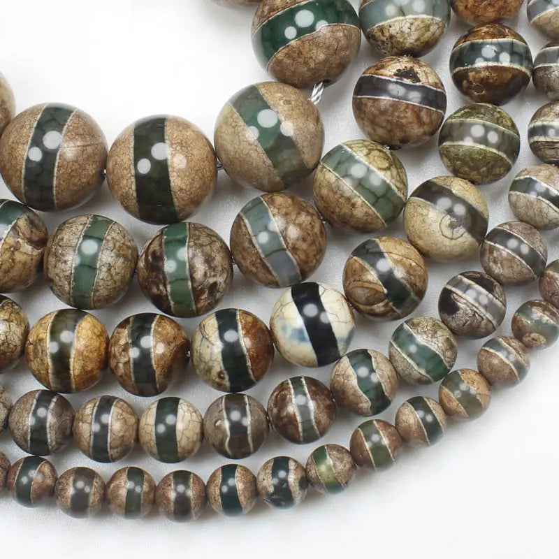 6-14mm Green Tibet Dzi Agate Beads, DIY Jewelry Making