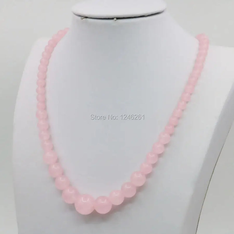 6-14mm Pink Crystal Quartz Necklace Chain Round Beads DIY Jewelry 18inch