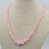6-14mm Pink Crystal Quartz Necklace Chain Round Beads DIY Jewelry 18inch