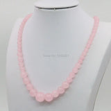 6-14mm Pink Crystal Quartz Necklace Chain Round Beads DIY Jewelry 18inch
