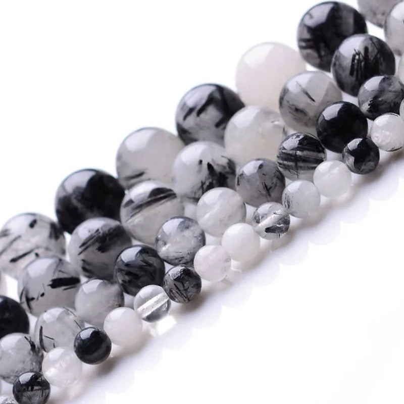 Natural Round Rutilated Quartz Beads 6-14mm for DIY Jewelry Making
