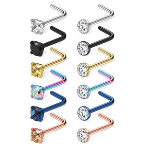 20G Stainless Steel Nose Rings Stud Set 1.5/2/2.5/3mm CZ Screw L Shaped Bone Nos