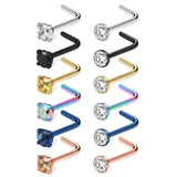 20G Stainless Steel Nose Rings Stud Set 1.5/2/2.5/3mm CZ Screw L Shaped Bone Nos