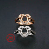 6.5MM Round Bezel Heart Shape Rose Plated 925 Sterling Silver Prong Ring Setting