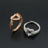 6.5MM Round Bezel Heart Shape Rose Plated 925 Sterling Silver Prong Ring Setting
