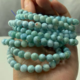 6.5mm Natural Larimar Beads Bracelet Round DIY Bangle for Women Men