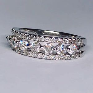 6.5mm Wide Silver Zirconia Bridal Wedding Ring for Women