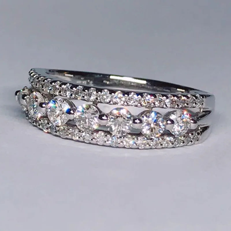 6.5mm Wide Silver Zirconia Bridal Wedding Ring for Women