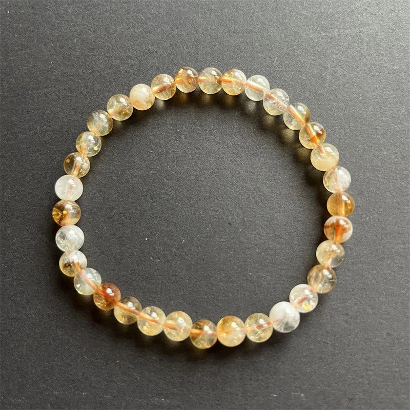 6-7MM Citrine Bracelet Vintage Yellow Stone Bead Hand Row Gemstone