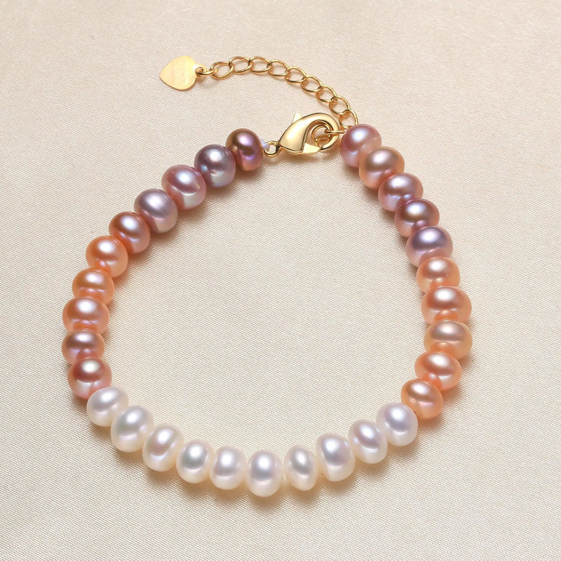 7mm Button Pearl Strand Bracelets Wedding Jewelry Pink Freshwater Pearls