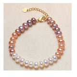 7mm Button Pearl Strand Bracelets Wedding Jewelry Pink Freshwater Pearls