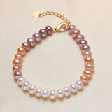 7mm Button Pearl Strand Bracelets Wedding Jewelry Pink Freshwater Pearls